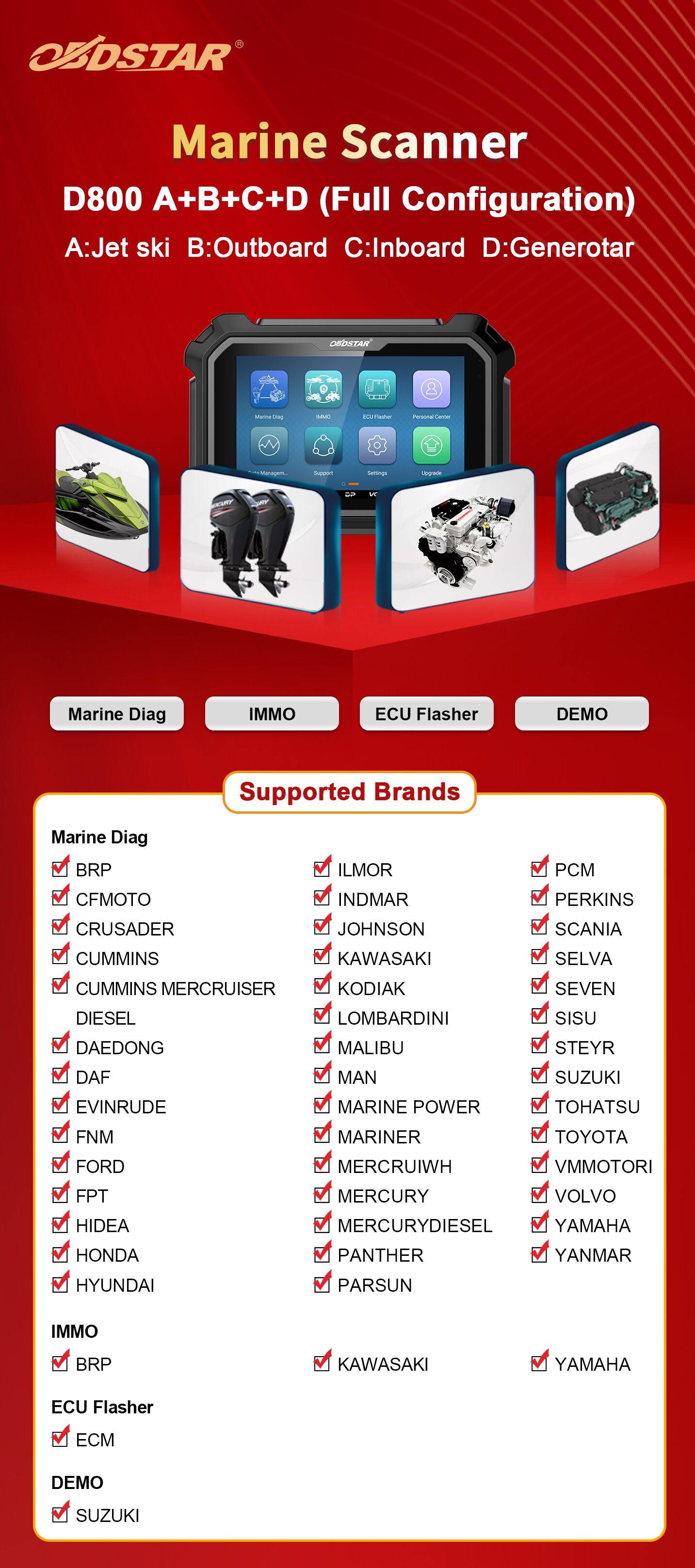 OBDSTAR D800 A+B+C+D Full Configuration Marine Diagnostic Tool for Jet Ski/ Outboard/ Inboard/ Generator