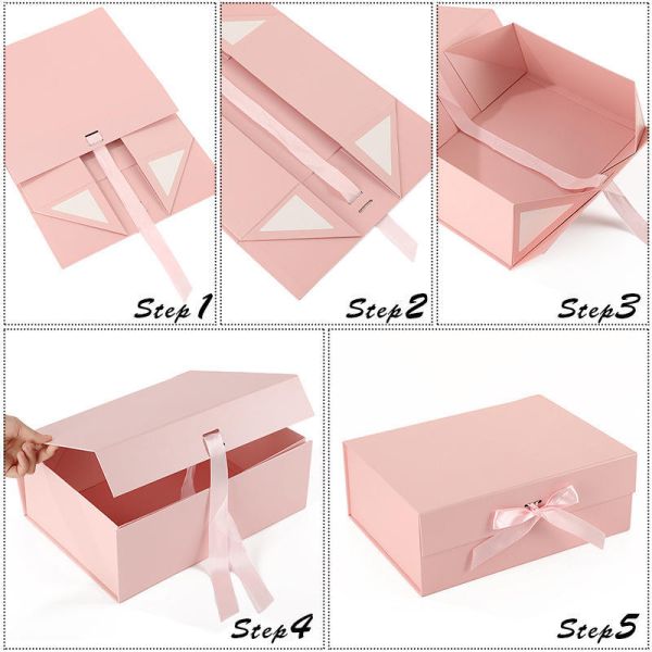Custom logo Clothing Shoe Folding Packaging Paper Box Manufacturer Cardboard Rigid Folded Magnetic Gift Box with Ribbon