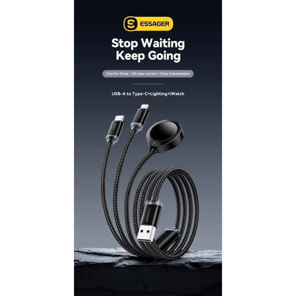 USB A To USB C + L + Watch Cable 3 In 1 Charging Cable 3A ES-X60 Series