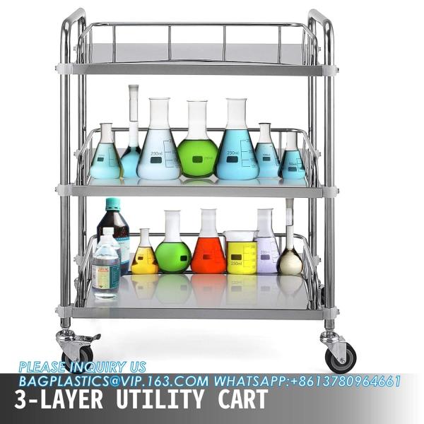 Lab Rolling Cart 3 Shelves Shelf Stainless Steel Rolling Cart Catering Dental