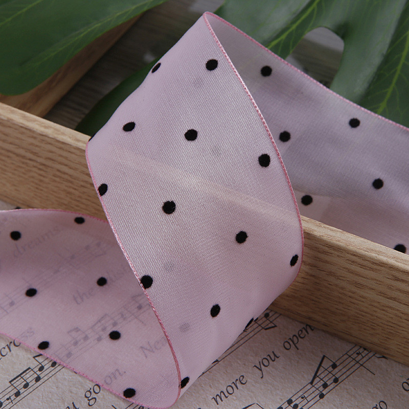 25mm-50mm Organza Ribbon With Dot Pattern Printed Polyester Organza Ribbon OEM Eco Friendly
