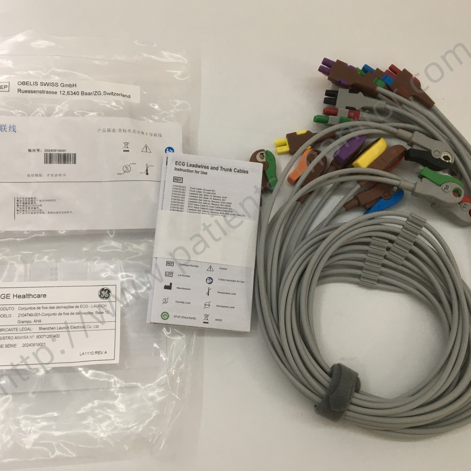 GE ECG Leadwire Set Base 10 Grabber AHA IEC 2104749-001 Leadwire And Trunk Cables Original Medical Accessory