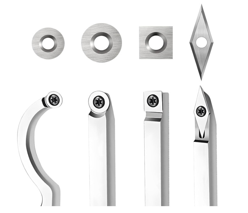 4Pcs Wood Turning Carbide Cutter Inserts Including Round / Square / Diamond Shape For DIY Woodworking Lathe