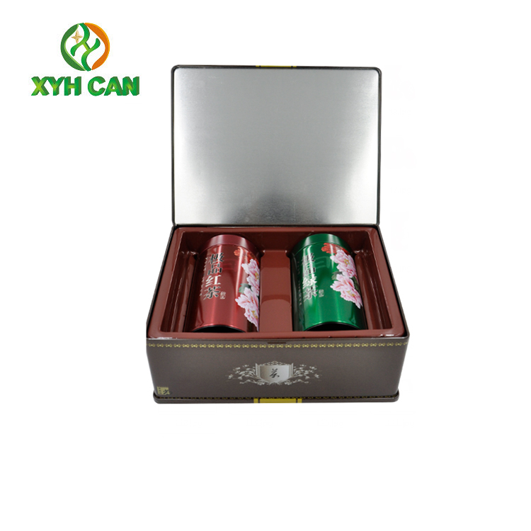Tea Tin Can Commercial Two Round Tin Plate Containers Box 90×145 mm