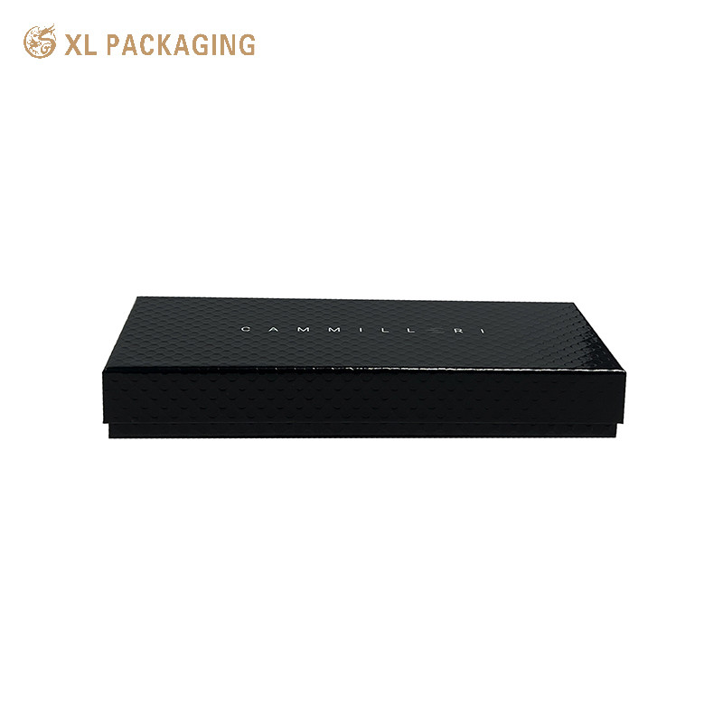 Black Paper Cardboard Gift Packaging Box Glossy Lamination Lid And Base Gift Box