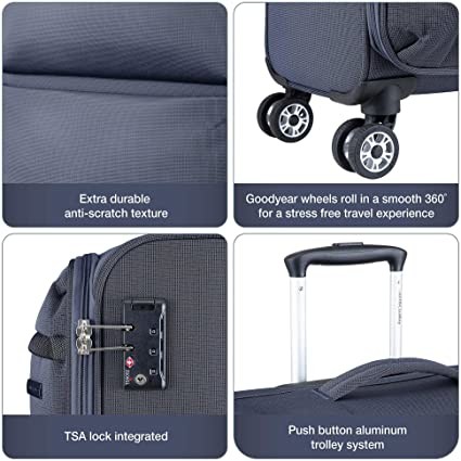 Spinner Goodyear Wheels Soft Travel Luggage Set Built In TSA Lock