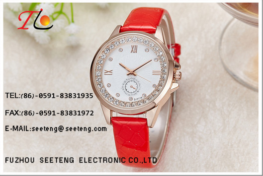 Classic charming watch ladies watch with rose gold alloy case and gunuine leather band