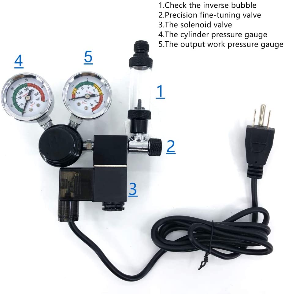 Fish Tank CO2 Regulator with Check Valve Dual Gauge Display CGA320 Thread Solenoid 110V