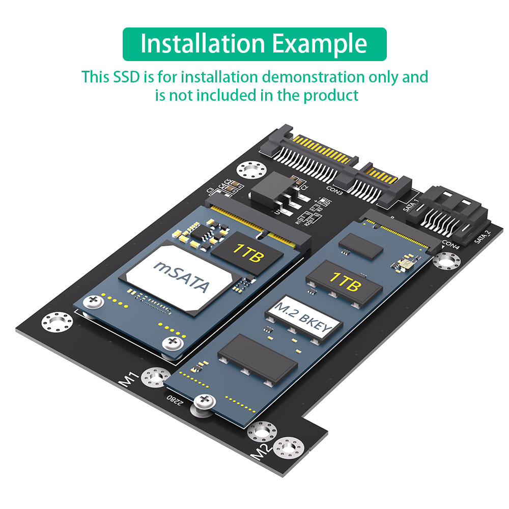 MSATA to Dual SATA3 Converter Adapter Card for Upgrade Version 2 in 1 M.2 NGFF SSD