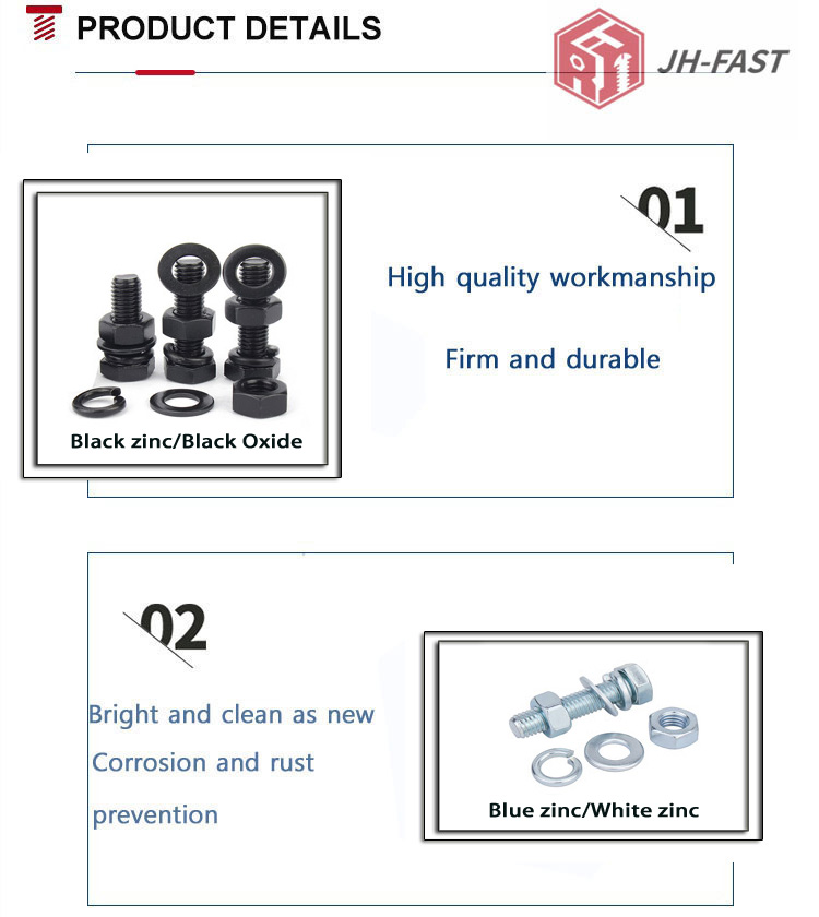 OEM/ODM Hex Head Bolts with Galvanized/HDG/Black/Blue Zinc Plated Finish and M8 M10 M12 Threads
