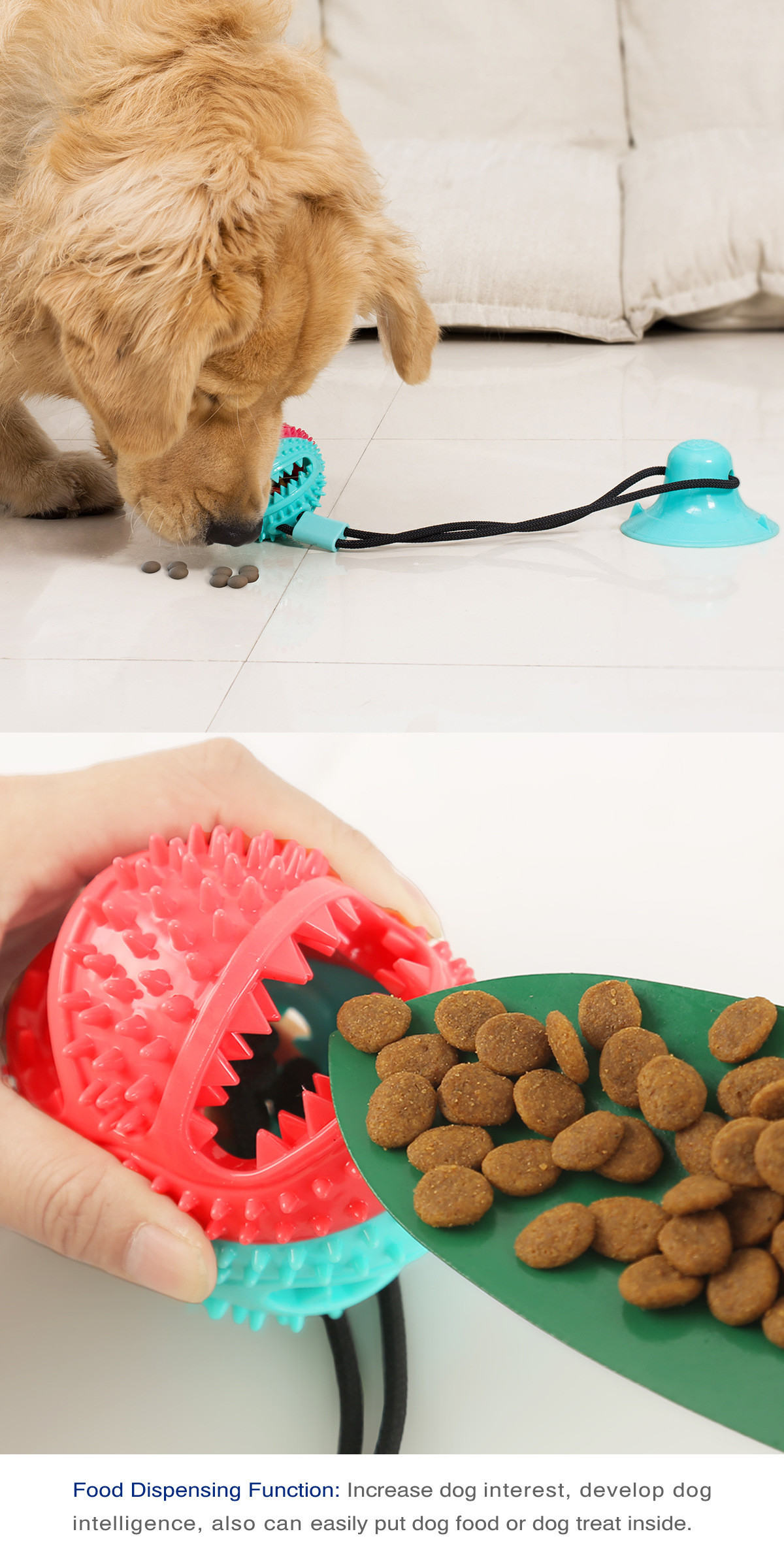 Heavy-Duty TPR Dog Chew Toy with Suction - Grind-to-Eat Food Dispenser Ball
