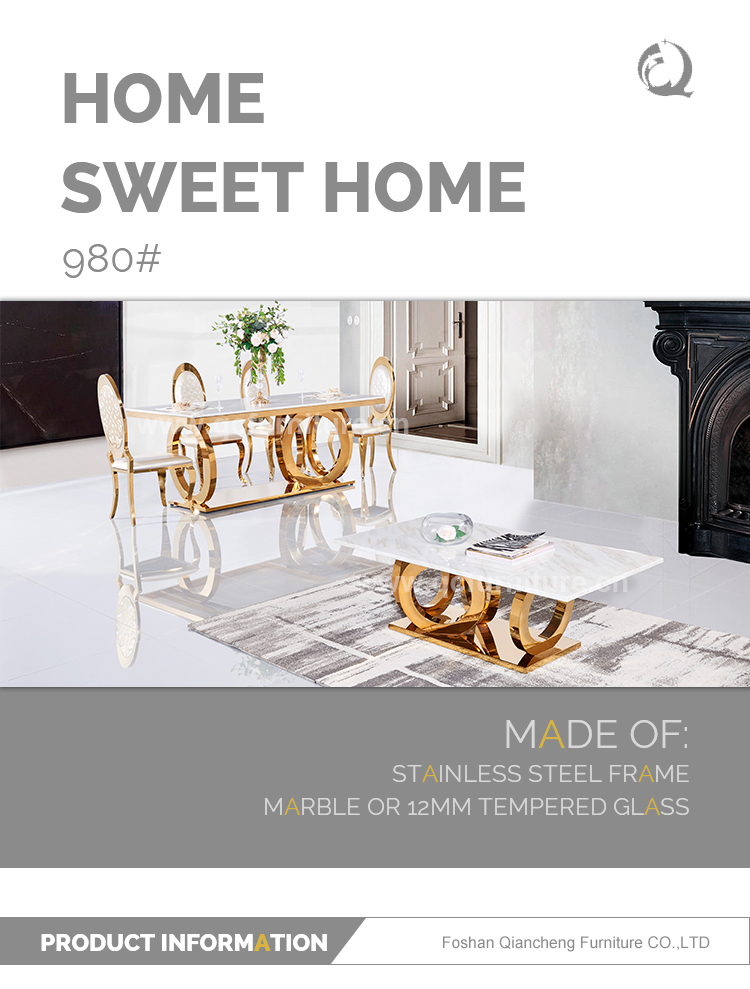 Italian Style Length 130cm Square Marble Coffee Table Stable Stainless Steel Frame