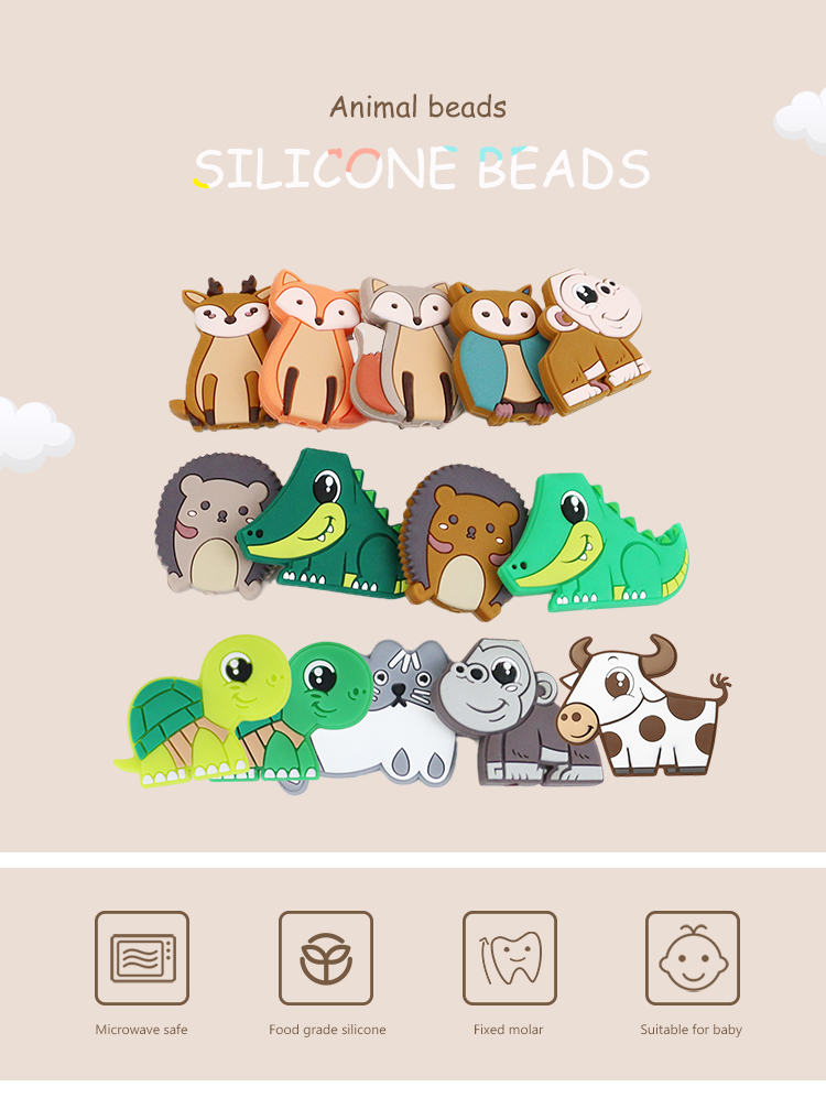 Small Silicone Animal Beads , Silicone Beads Baby Teether For Necklace Chains Bracelet