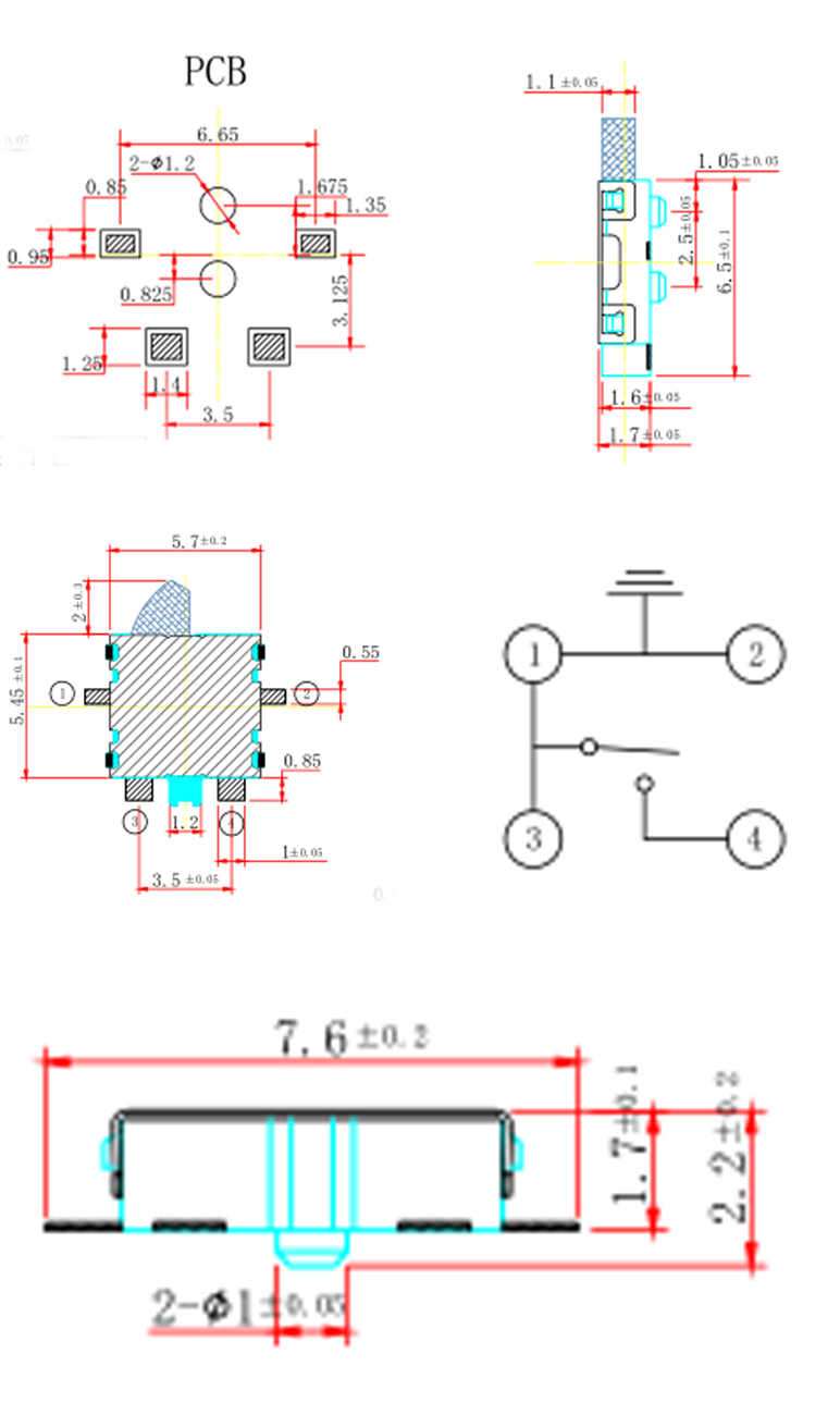 Long Travel SMT Micro Motion Detection Switch 50mA 12VDC