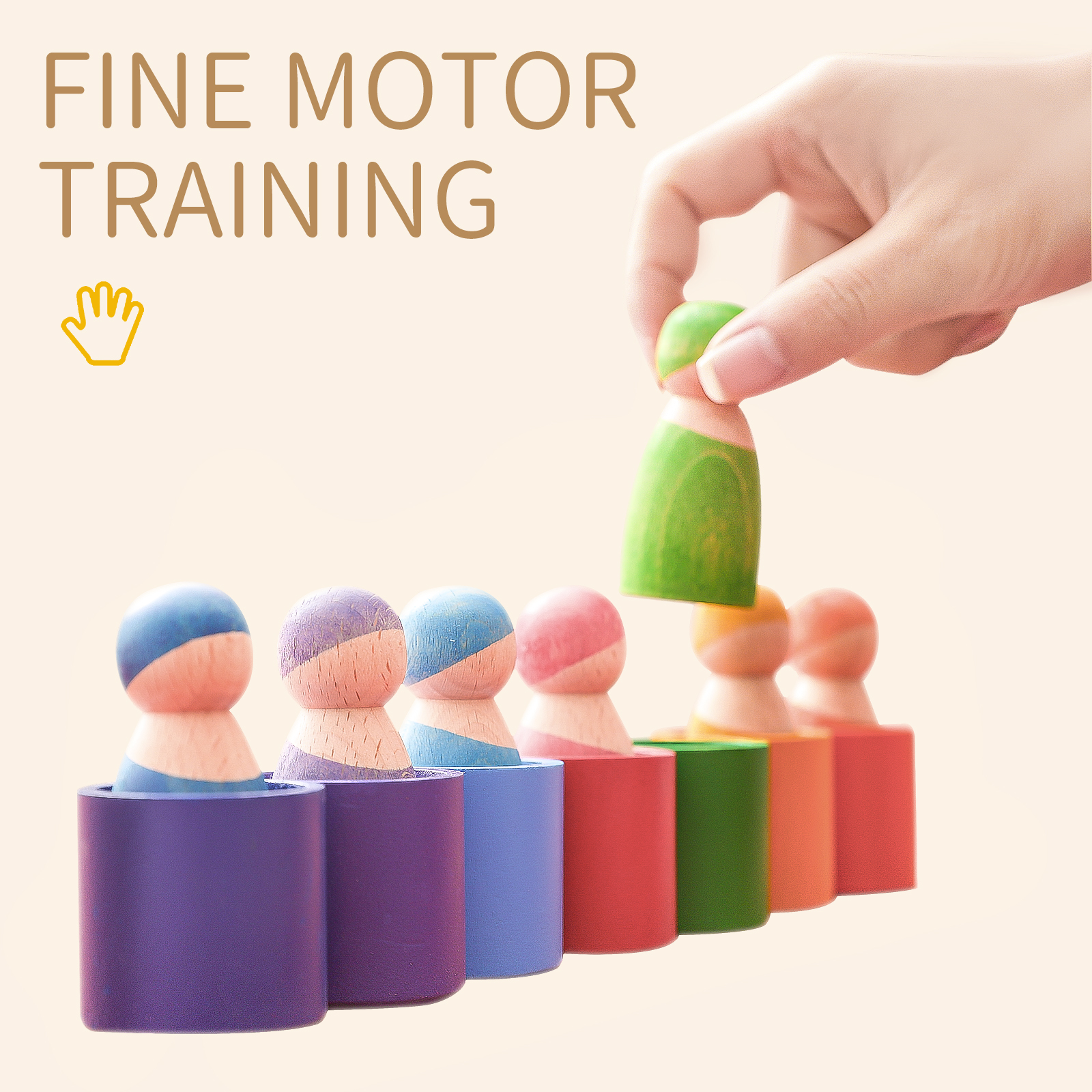 Montessori Educational Wooden Rainbow Block Counting Game Puzzle Kids