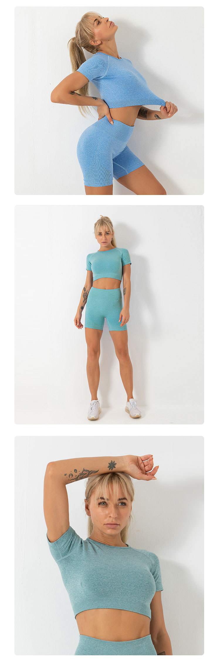 XL Seamless Shorts And Top Set 3cm Wide Two Piece Sets Shorts And Crop Top