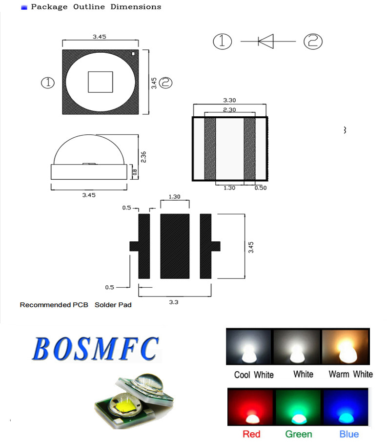 Blue Light 3W High Power LED 3535 SMD 700mA 1000mA With Ceramic Bracket
