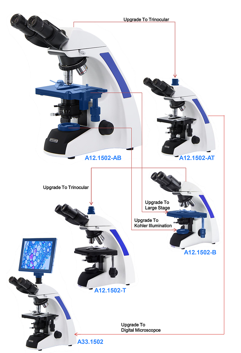 infinity Plan Achromatice Compound Optical Microscope 3W LED A12.1502 Backward Quadruple Nosepiece