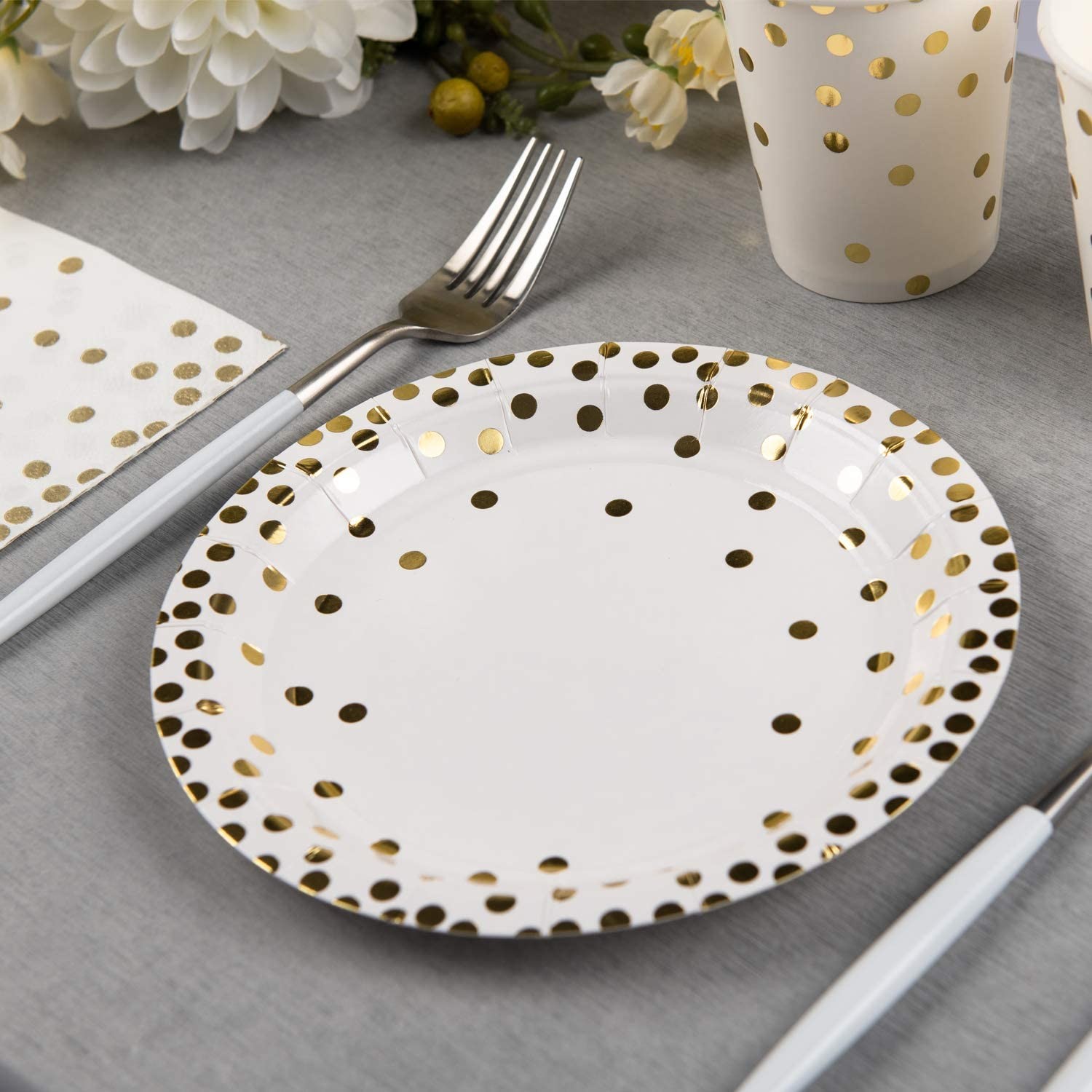 100 Biodegradable Gold Dot Paper Plates