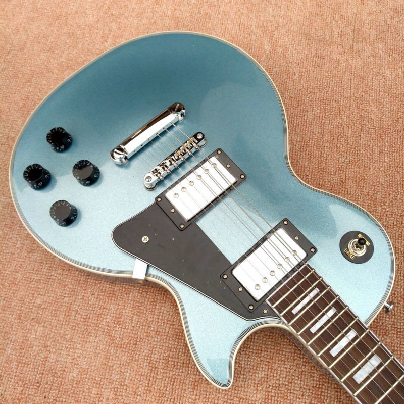 New style high quality custom LP electric guitar, metallic blue, chrome hardware electric guitar, free shipping