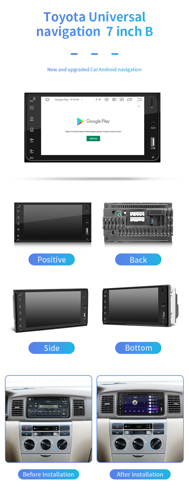7'' Universal GPS Car Android For Toyota With 1080P Screen WIFI BT Music