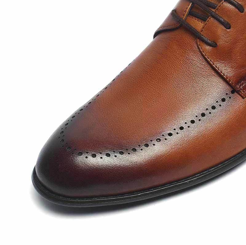 Tan Lace Up Brush Finishing Mens Leather Dress Shoes