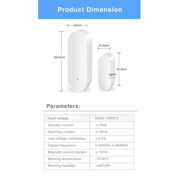 Zigbee 802.15.4 Wifi Door Window Sensor Tuya Smart Door Sensor No Hub
