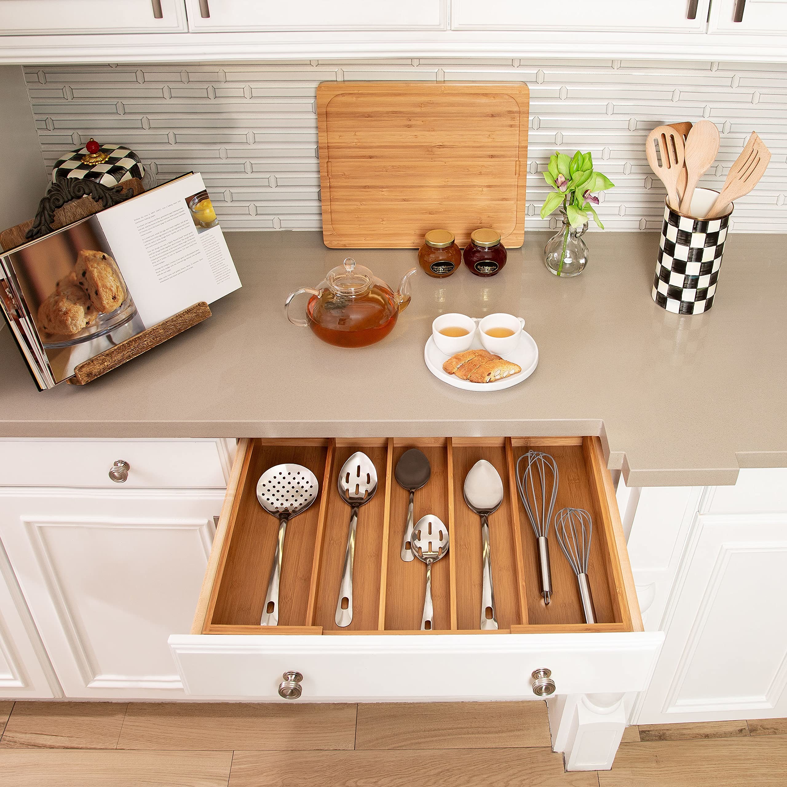 Bamboo Expandable Compartment Drawer Storage Box
