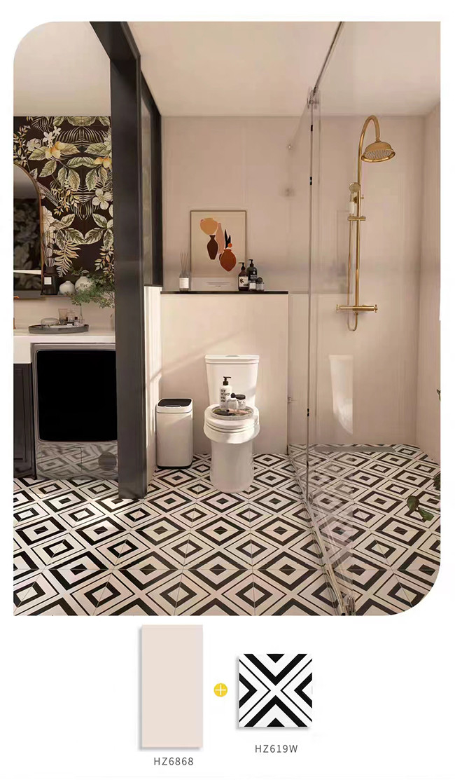 Nordic INS Style Black White Glazed Porcelain Tiles 300*300mm For Floor And Interior Wall