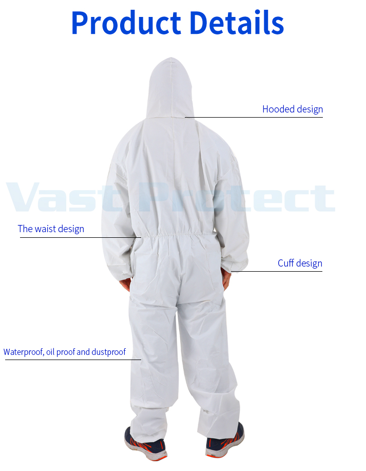 Cat 3 III Type 5 6 Disposable Overalls With Elastic Wrists And Ankles Non Woven SMS