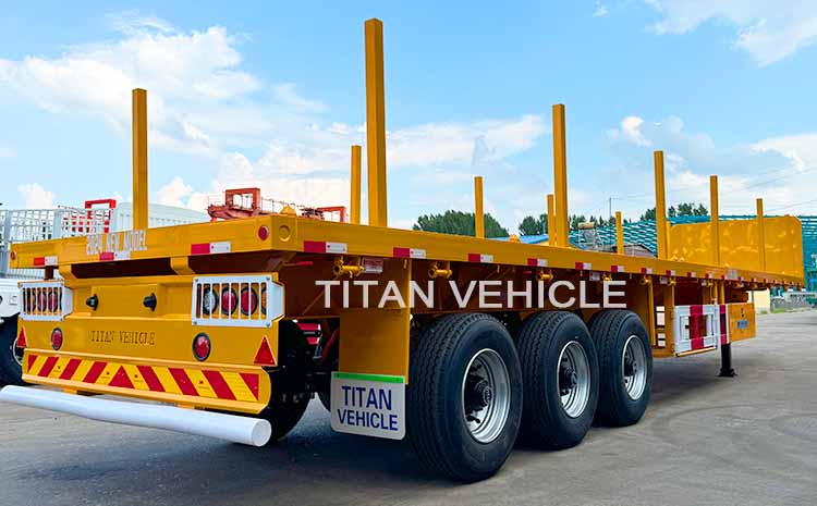 TITAN 3 Axle Flatbed Trailer wilth Columns Wood Log Trailer Timber Trailer Wood Steel Pipe Transport Trailer for Sale