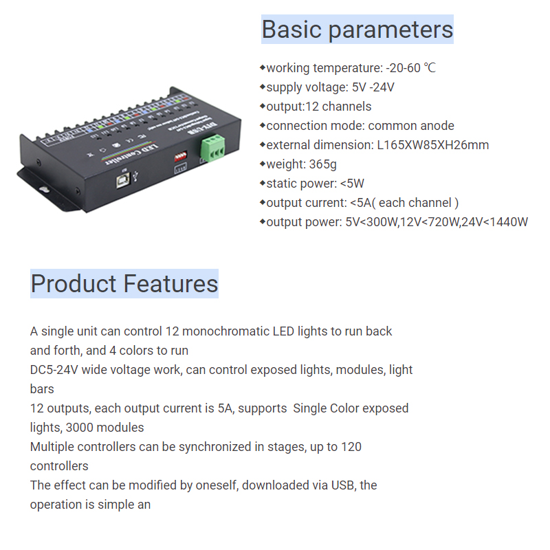 12 Channel Programmable RGB LED Controller 5A×12CH For LED Strip