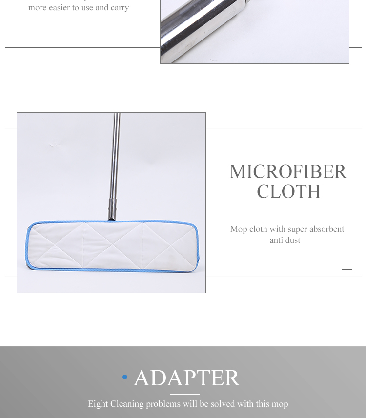 Chemical factory cleanroom flat with replaceable microfiber mop cloth flat mop