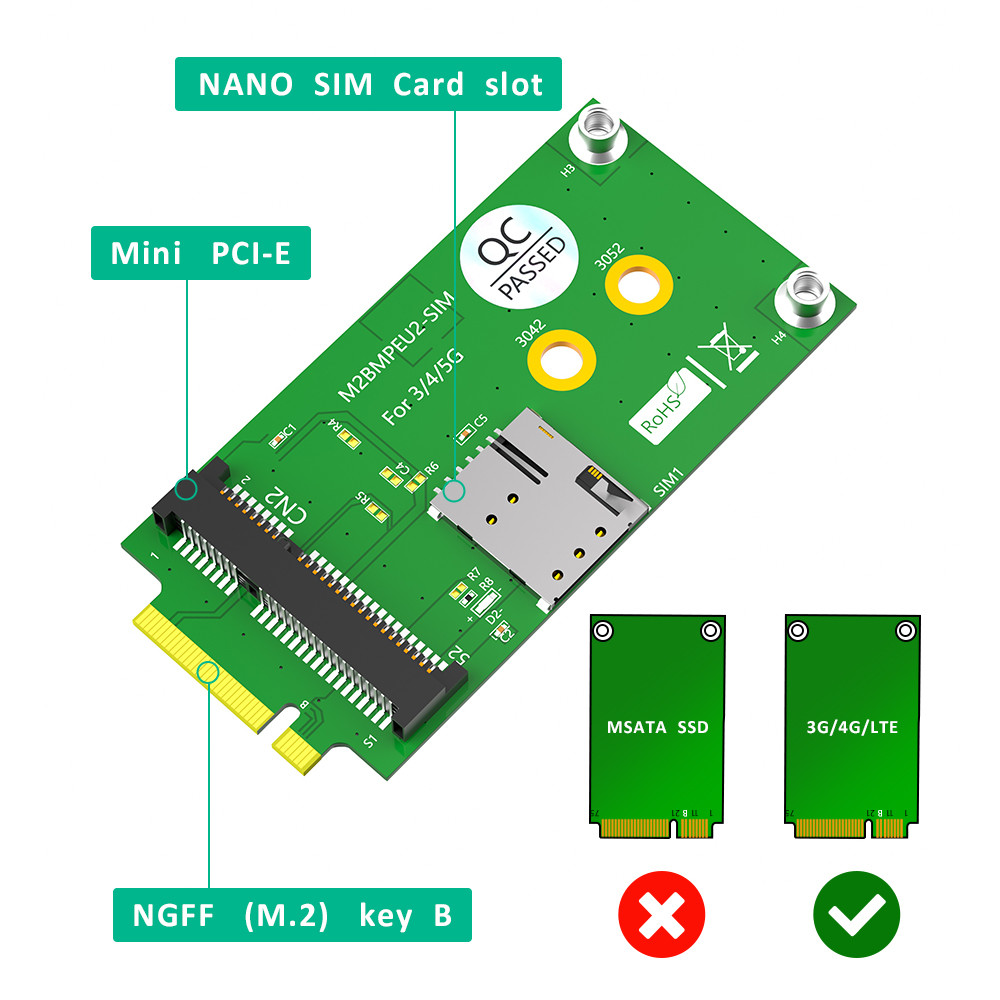NGFF 3042/3052 M.2 Key B To Mini PCI-E Adapter With SIM Card Slot