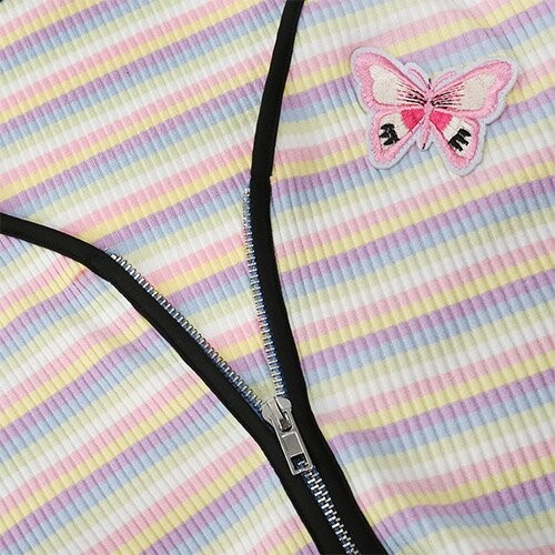 OEM maufactory Keliou Foreign Trade polyester cross -border European and American sexy short zipper rainbow t -shirt