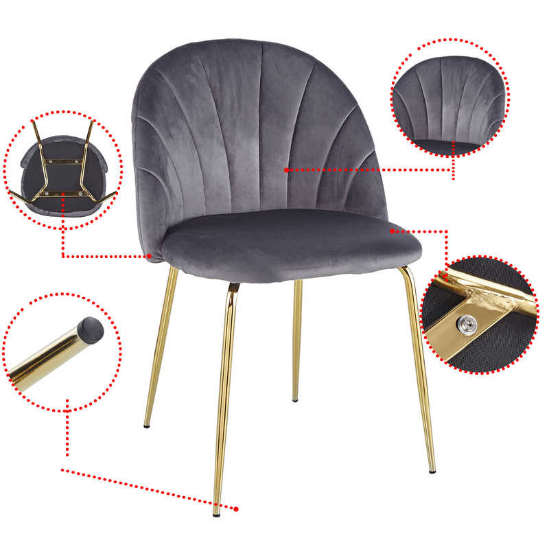 24.80lbs Weight 2pc Gray Velvet Upholstered Dining Chair Metal Leg