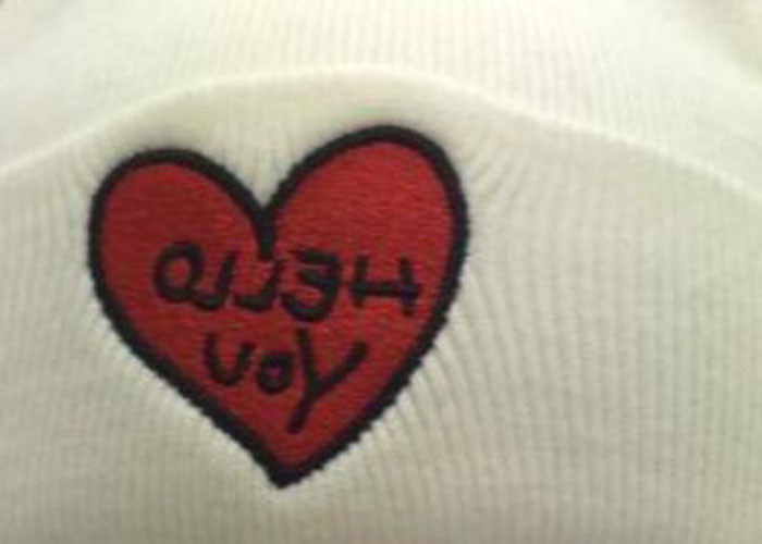 Chinese manufactuer red heart embroidered knitting stripe hat cap beanie 79g 20*22cm 100%Acrylic keep warm