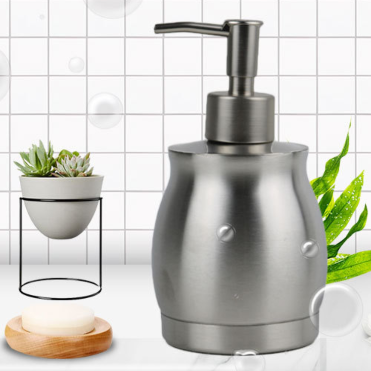 Manual Hand Bathroom Soap Stand 390ml Stainless Steel Liquid Soap Container