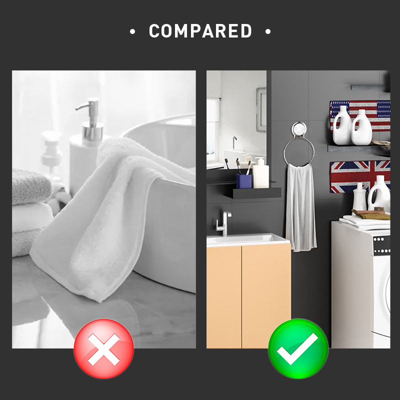 Stainless Steel Bath & Kitchen Towel Round Holder Suction Mounted Bath Towel Ring Height