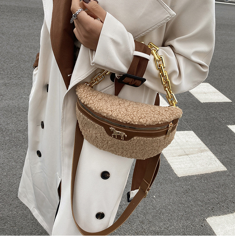Plush Lambs Wool Fluffy Fur Women's Wait Bag Small Fashion Fabric Winter Female Bag Designer Handbags