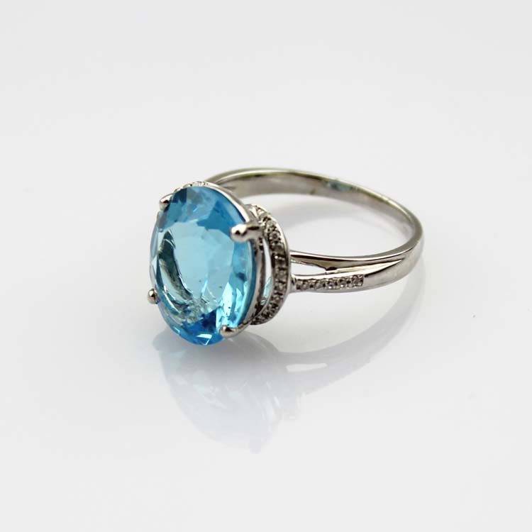 925 Silve 10mmx12mm Blue Topaz Cubic Zircon Gemstone Ring (R139)