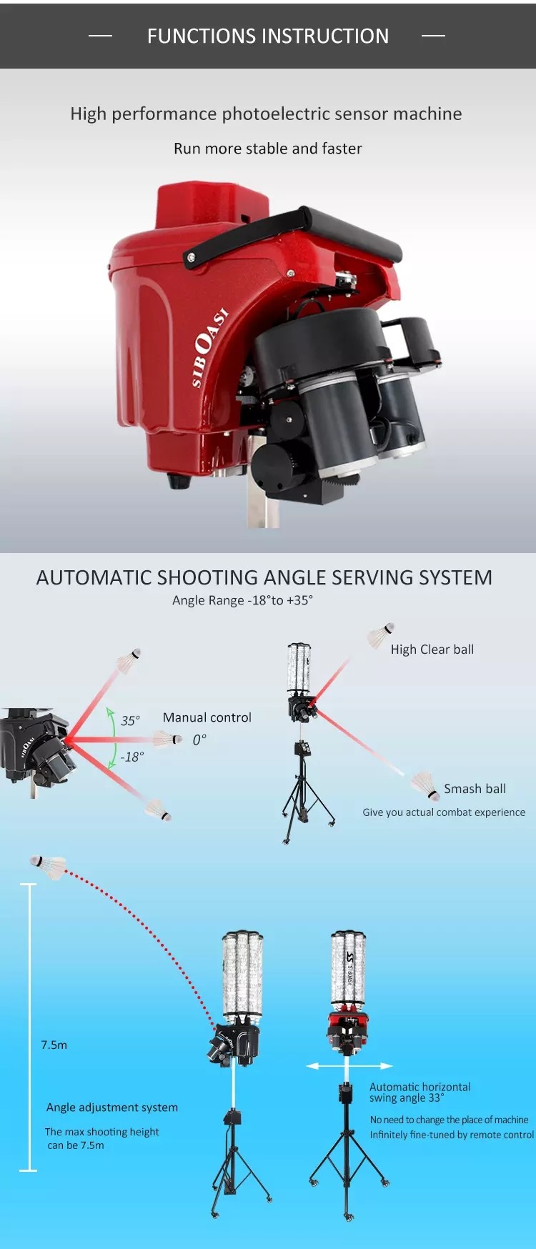 -15Degree 120W Badminton Shuttlecock Shooting Machine With Battery