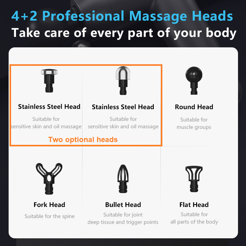 Deep Tissue Handheld Massager Gun Brushless Motor Cordless 6 Heads 45db