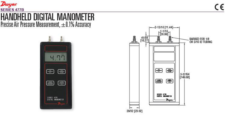 Dwyer 477B Hand Held Digital Manometer Large LCD For Air