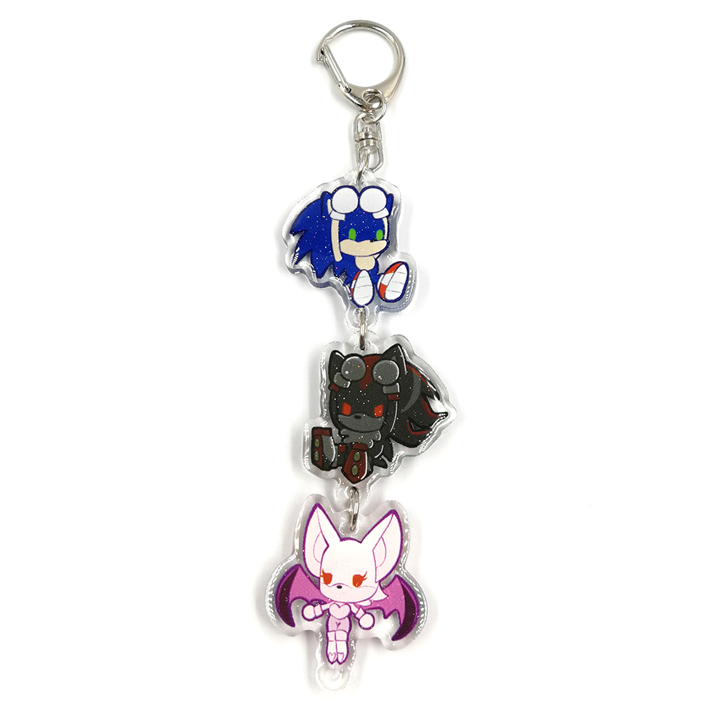 Custom high quality small acrylic epoxy glitter charm plastic linked anime keychain for game fans souvenir