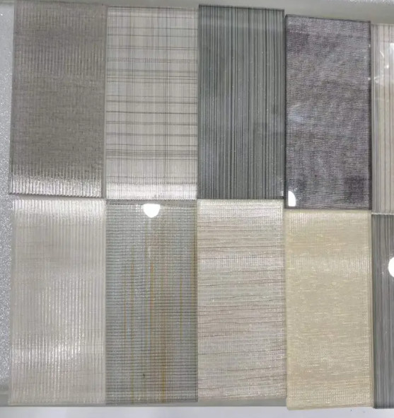 Decorative Laminated Glass Metal Mesh In Patterned Ground Polished