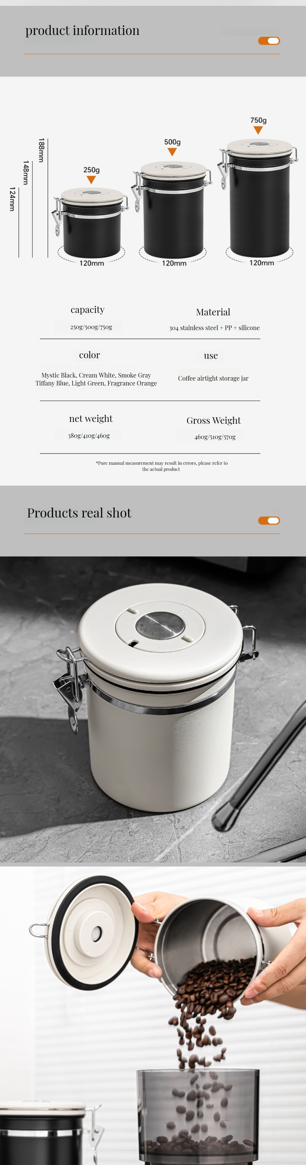 Food Storage Package Modern 304 Stainless Steel Coffee Can with Breathable Preservation