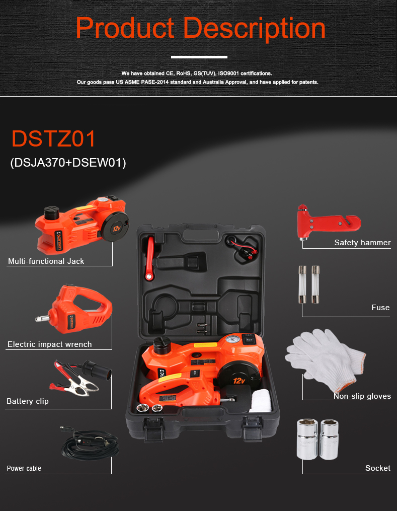 Dual Function 3 Ton 12 Volt Mini Electric Inflatable Car Hydraulic Jack Horizontal Type