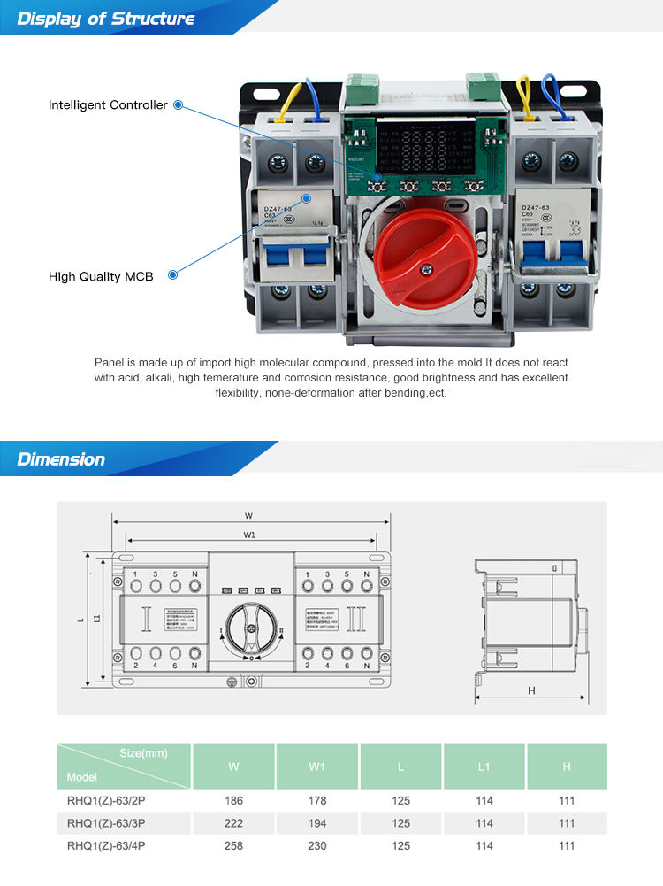 Intelligent Good quality 63A LED display dual(double) power automatic transfer switch in changeover switch