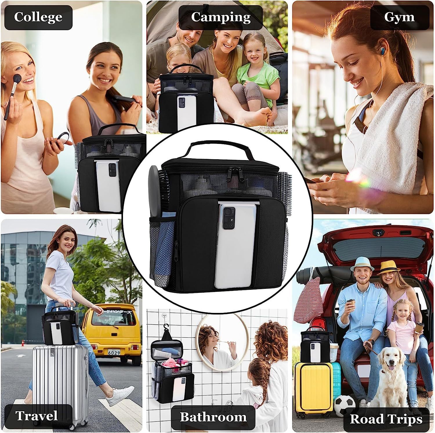 Black And Pink Thermal Insulated Rectangular Toiletry Travel Organizer For Food